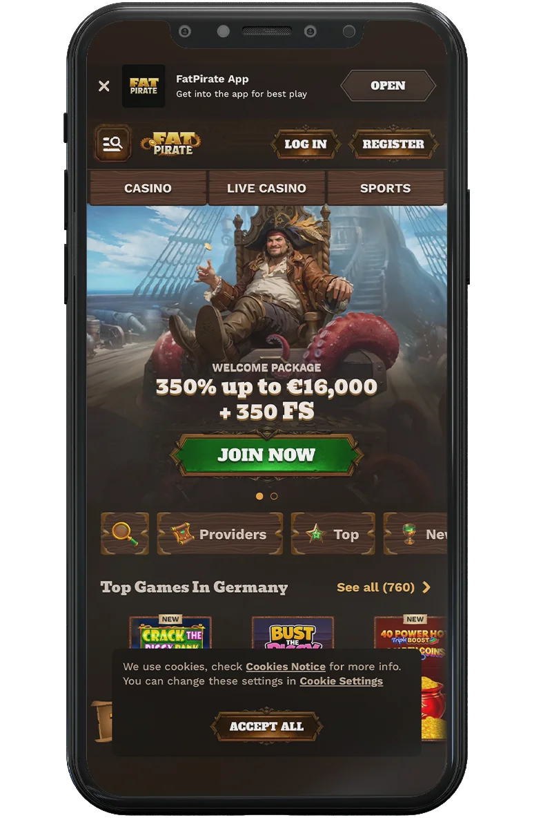 Screenshot of an online casino on a mobile phone