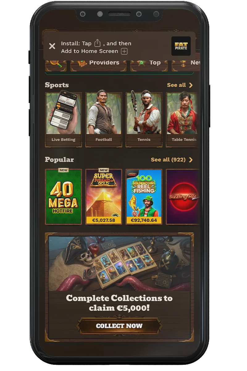 Screenshot of an online casino on a mobile phone